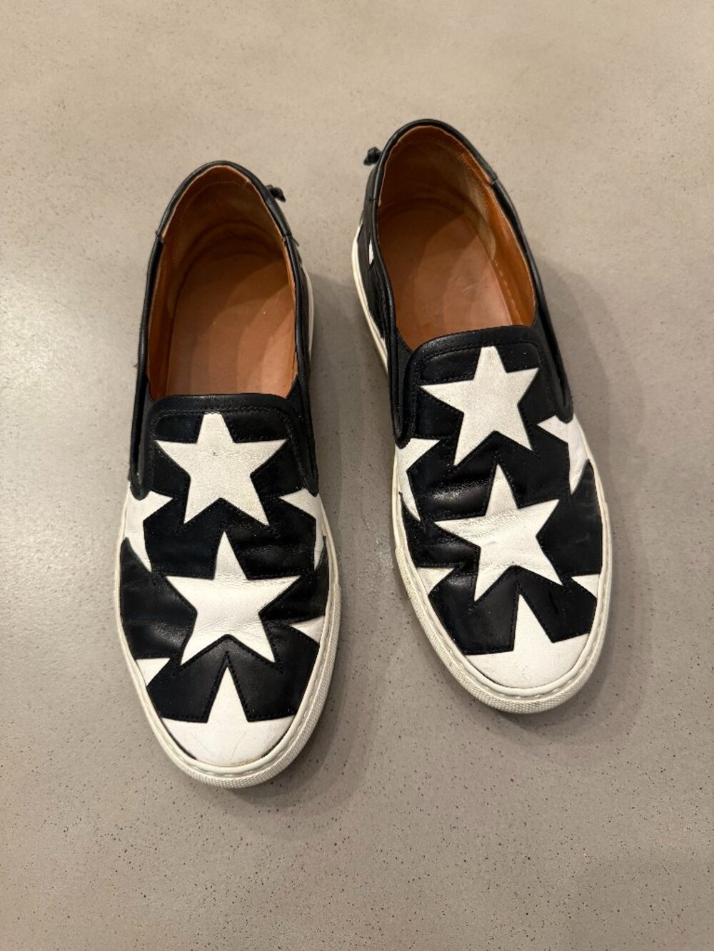 Givenchy Black & White Star Leather Slip-On Sneakers, Women's Size 39 (US 8)